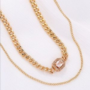 Rhinestone Pendant Double-Layered Chain Necklace
